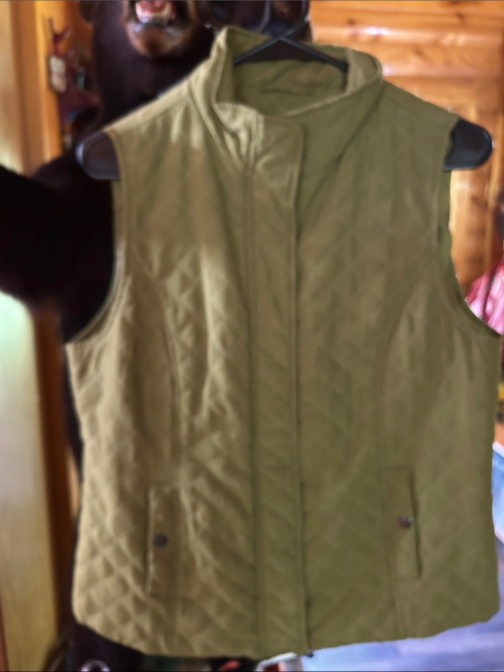 Quilted Olive Green Sleeveless Vest - Women's Lightweight Layer